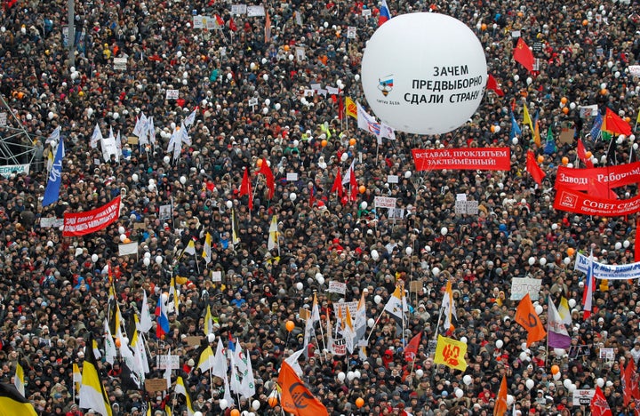 A demonstration against parliamentary election results in Moscow, December 24, 2011.