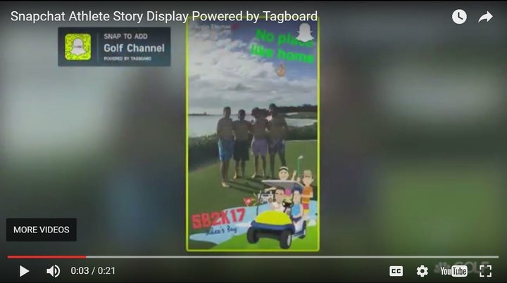 <p><a href="https://youtu.be/JCvH_FEvBM4" target="_blank" role="link" rel="nofollow" class=" js-entry-link cet-external-link" data-vars-item-name="Tagboard Snapchat Broadcast Display- NBC’s Golf Channel, Morning Drive" data-vars-item-type="text" data-vars-unit-name="59246c13e4b0e8f558bb2a45" data-vars-unit-type="buzz_body" data-vars-target-content-id="https://youtu.be/JCvH_FEvBM4" data-vars-target-content-type="url" data-vars-type="web_external_link" data-vars-subunit-name="article_body" data-vars-subunit-type="component" data-vars-position-in-subunit="2">Tagboard Snapchat Broadcast Display- NBC’s Golf Channel, Morning Drive</a></p>