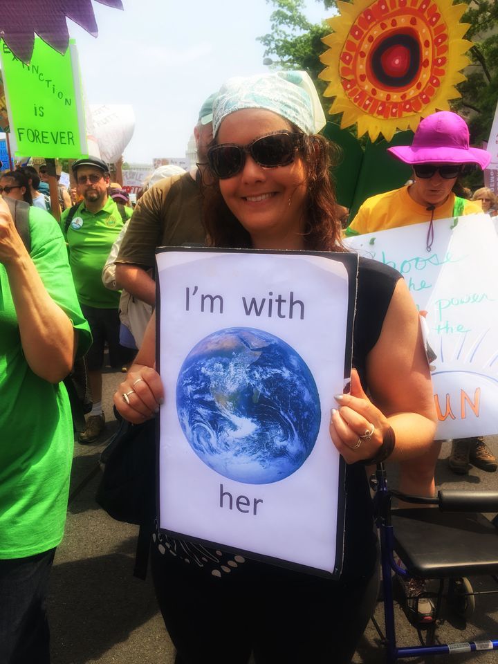 The blue marble image of the Earth from Apollo 17 on my sign for the People’s Climate March, April 29, 2017