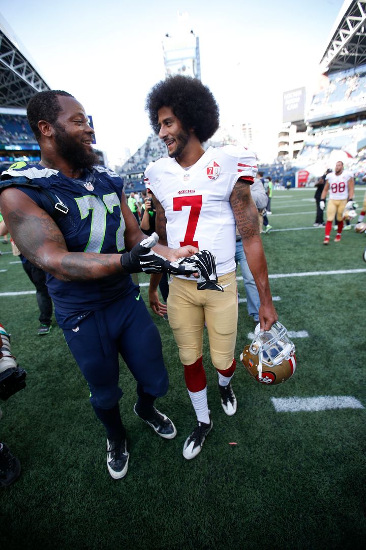 Bennett (left) has been publicly supportive of the Seahawks signing former 49ers quarterback Colin Kaepernick.
