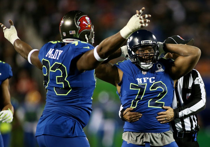 Bennett (right) celebrates during the 2017 Pro Bowl, his second appearance after earning Pro Bowl MVP honors in 2016.