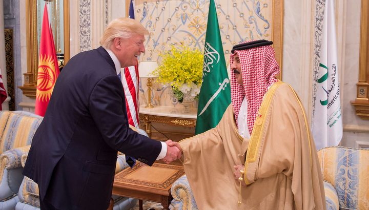 U.S. President Donald Trump shakes hands with Bahrain's King Hamad bin Isa Al Khalifa at the Gulf Cooperation Council leaders summit in Riyadh, May 21, 2017.