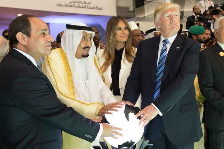 President Donald Trump and First Lady Melania Trump join King Salman bin Abdulaziz Al Saud of Saudi Arabia, and the President