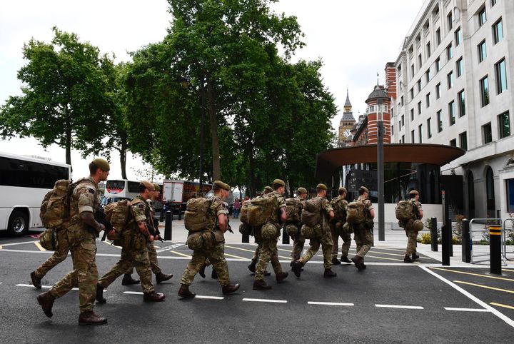 Soldiers arrived to help police secure key sites across London on Wednesday
