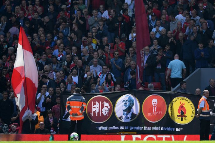 The Corbyn banner unveiled at Anfield.
