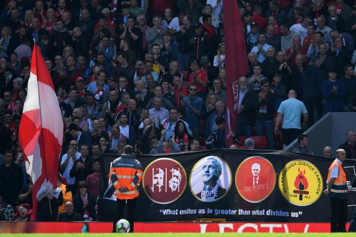 The Corbyn banner unveiled at Anfield.