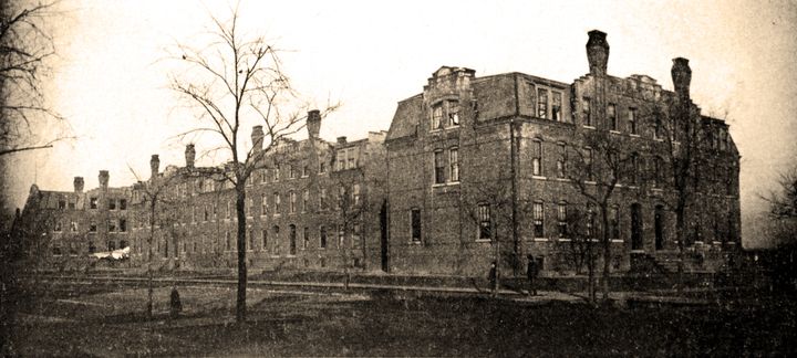 Tenements “A” (left), “B” (center), and “C” (right) located on South Langley Avenue housed some of the lowest paid workers of the Pullman Palace Car Company. A developer plans to bulldoze the remains of Tenement “B” and erect a contemporary apartment building.