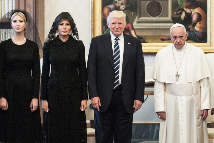 President Trump, wife Melania Trump and daughter Ivanka Trump meet with Pope Francis, on May 24 in Vatican City, Vatican.