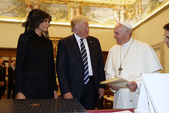 U.S. President Donald Trump and first lady Melania meet Pope Francis during a private audience at the Vatican, May 24, 2017.