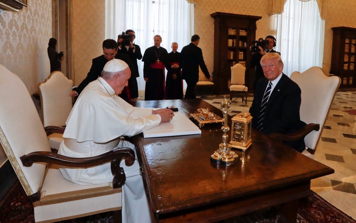 Pope Francis meets U.S. President Donald Trump during a private audience at the Vatican, May 24, 2017.