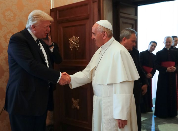 Pope Francis meets U.S. President Donald Trump and his wife Melania during a private audience at the Vatican, May 24, 2017.