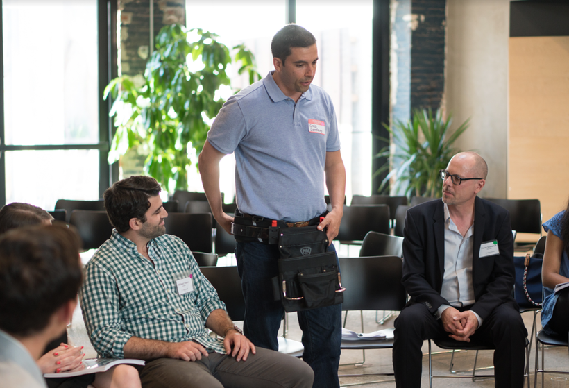 Entrepreneur Chris Landano talks about his Trakbelt360 at the kick-off of the Futureworks Incubator program.