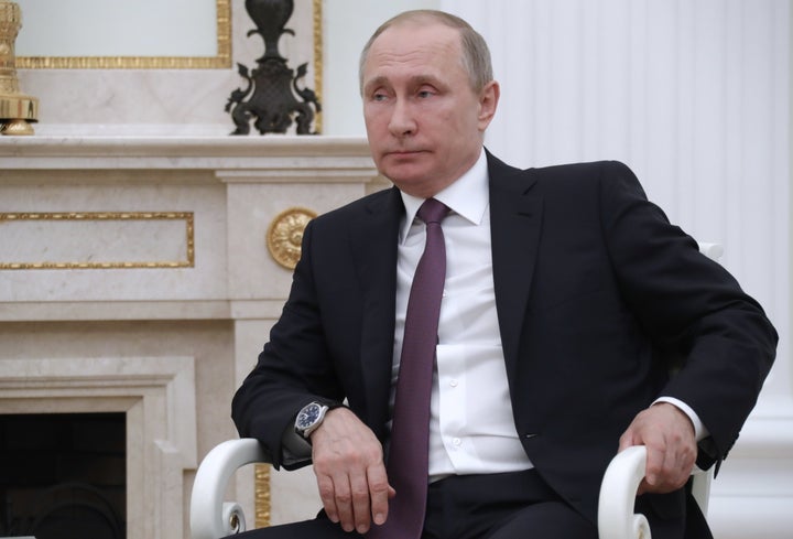 Russia's President Vladimir Putin looks on at a meeting with Macedonia's President Gjorge Ivanov at the Moscow Kremlin. Mikhail Metzel/TASS (Photo by Mikhail Metzel\TASS via Getty Images)