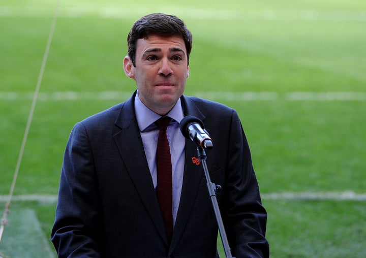 Andy Burnham speaking at Anfield.