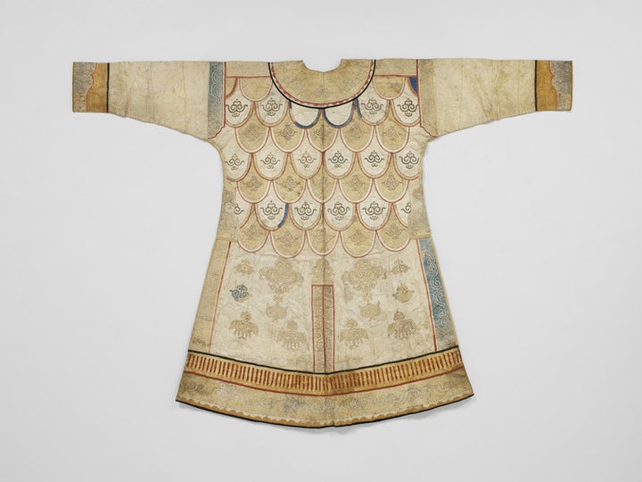 A woman’s ceremonial tunic from the Nivkh people (Amur river basin), in bleached carp skin, fine as silk.