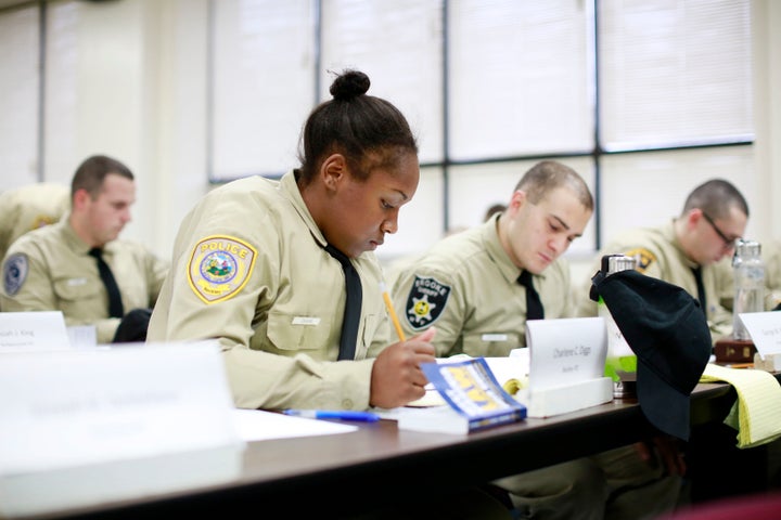 Charlene Diggs taking an exam at the West Virginia State Police Academy in December of 2016. 