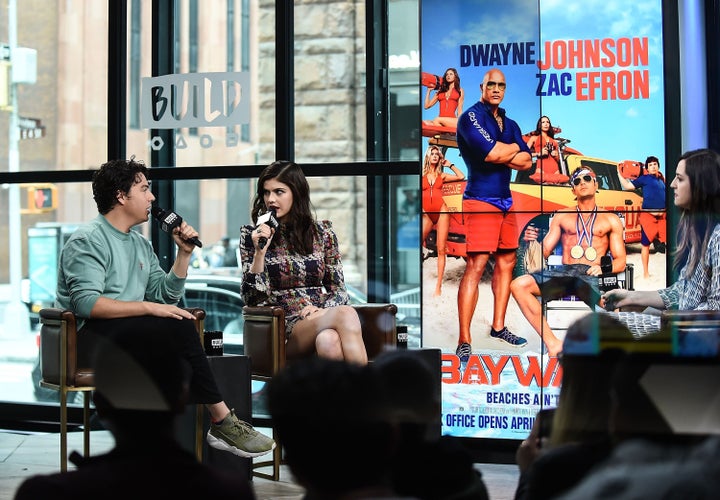 Jon Bass and Alexandra Daddario attend Build Series to discuss the new film 'Baywatch' at Build Studio on May 24, 2017 in New