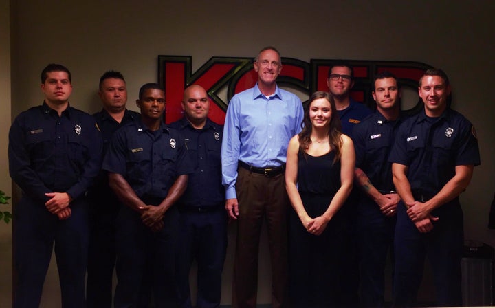 Rick visits the Kansas City Fire Department. Bryan Rice is to the right of Rick in the back row.