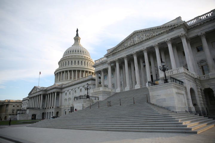 The U.S. Capitol Building is seen shortly before sunset on May 17.