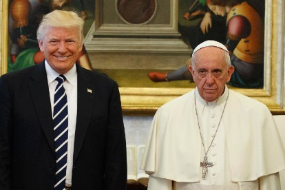 A broadly smiling Donald Trump with a not quite as happy Pope Francis.