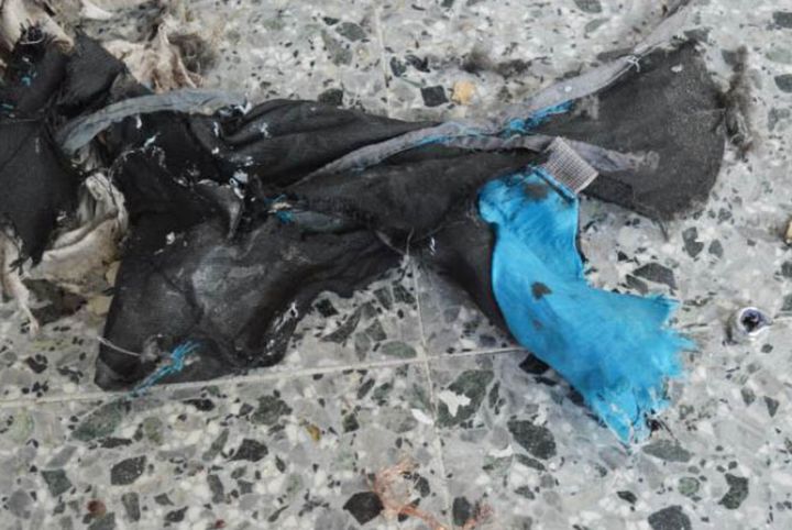 A photo showing the remains of the backpack Salman Abdei used to carry his bomb which was leaked to the New York Times