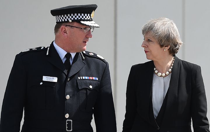 Greater Manchester Police Chief Constable Ian Hopkins and Prime Minister Theresa May