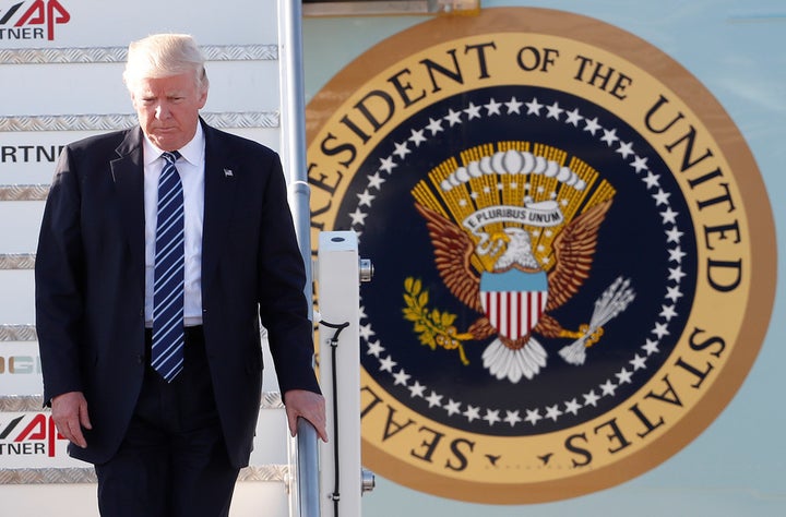 US President Donald Trump arrives at the Leonardo da Vinci-Fiumicino Airport in Rome.
