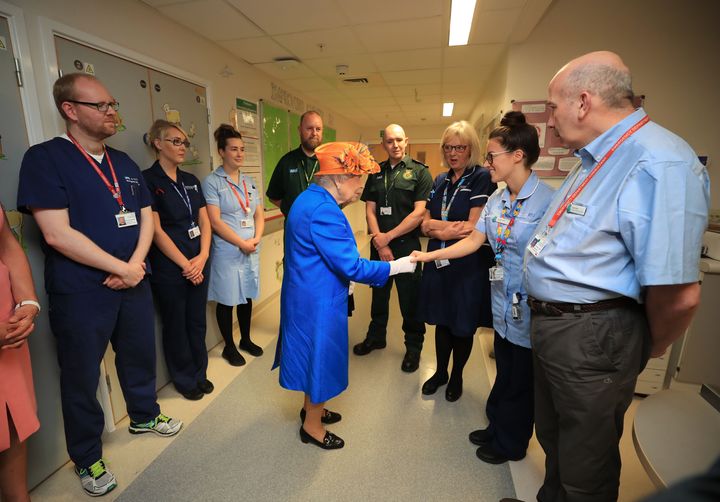 Queen Elizabeth II visits the Royal Manchester Children's Hospital to meet victims of the terror attack in the city earlier this week and to thank members of staff who treated them.