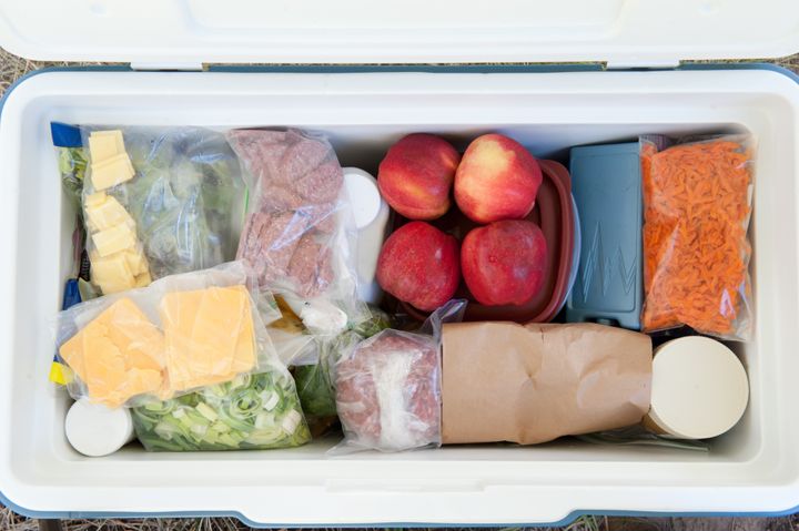 A cooler packed of food.
