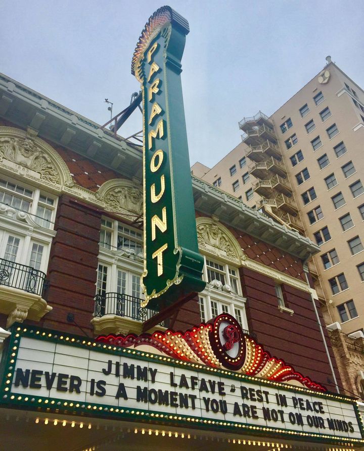 <p>Austin’s Paramount Theatre, site of the indelible joy of May 18, 2017. The marquee on May 22, 2017.</p>