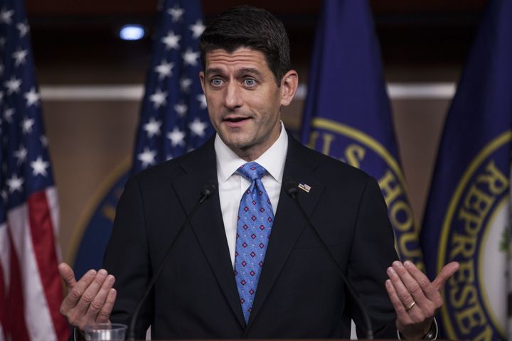 House Speaker Paul Ryan speaks on Thursday about the Congressional Budget Office's scoring of the GOP's health care legislation and the outlook for raising the U.S. debt ceiling.