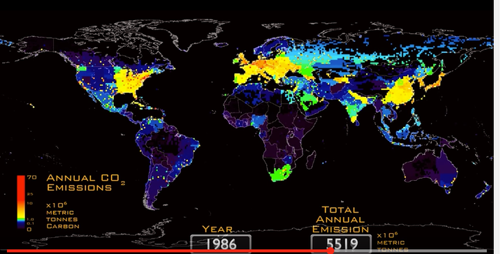 Animation 2: Looking back nearly 280 years, we can see how carbon pollution from industrialization began in England, then spread to other countries and regions. The emissions illustrated here were the result of human fossil fuel combustion, gas flaring and cement production from 1751 to 2008.