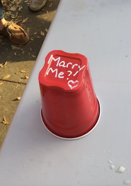 The cup read, "Marry me?"