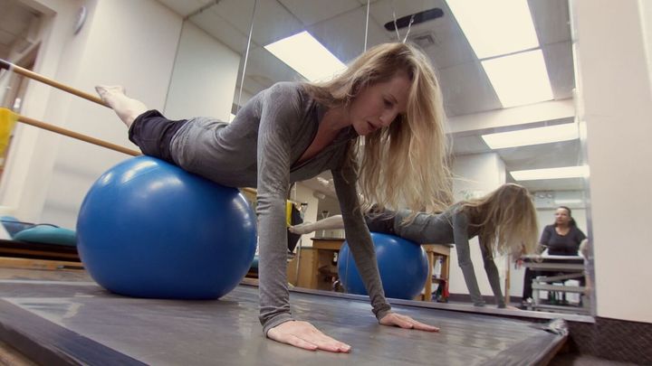 Whelan in post-surgery physical therapy, in a still from "Wendy Whelan: Restless Creature."