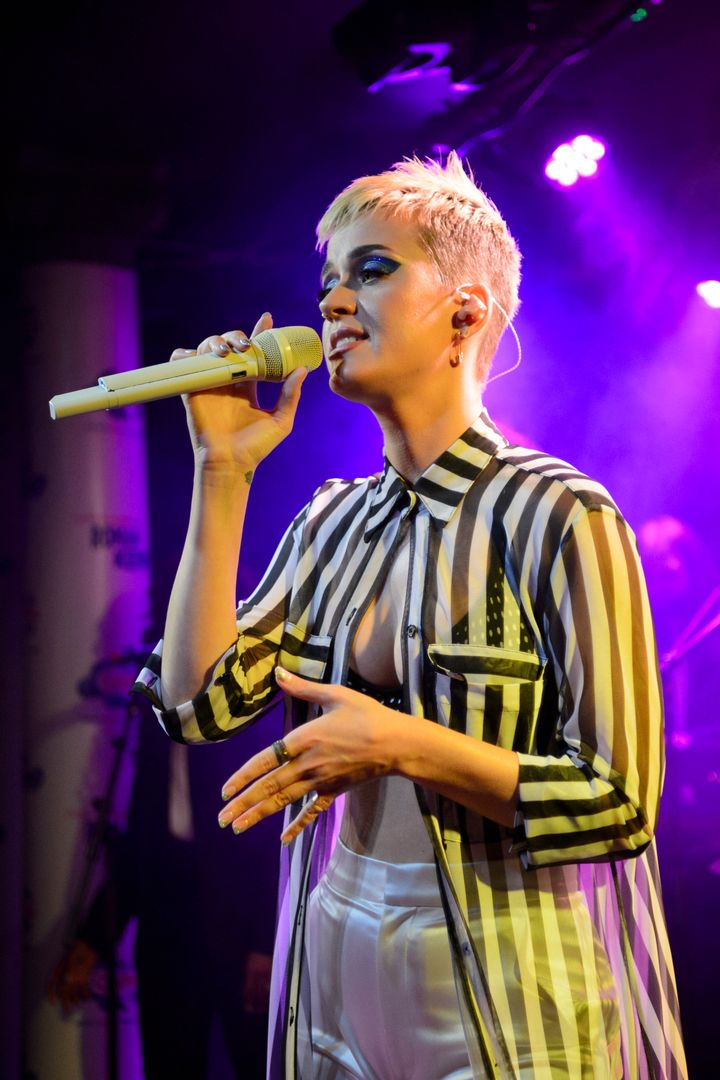 Katy Perry performing at the launch party for the new Capital Breakfast show with Roman Kemp, at the Water Rats pub in London.