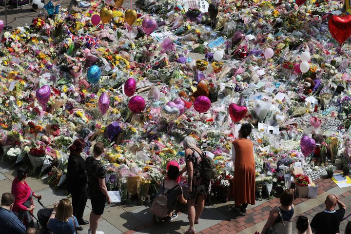Hundreds of floral tributes in St Ann's Square, Manchester