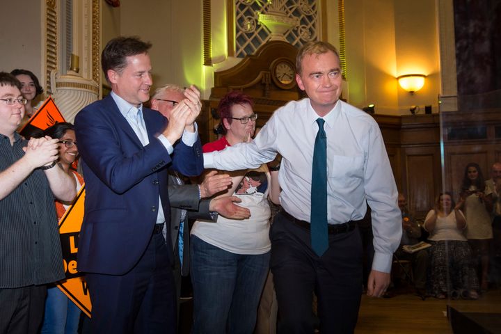 Lib Dem leader Tim Farron with former leader Nick Clegg.
