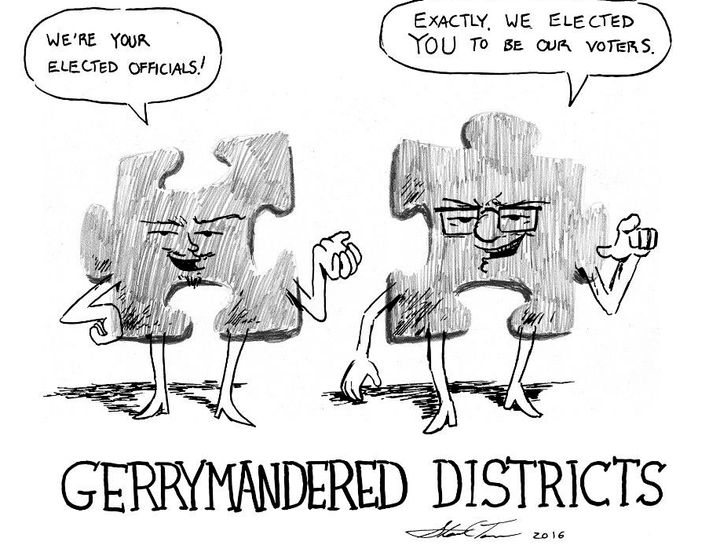 <p>Political cartoon about gerrymandering.</p>