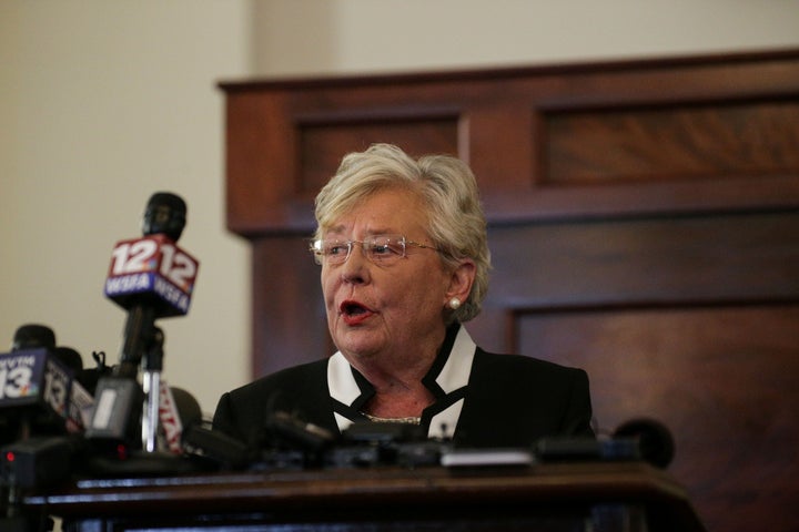 Alabama Gov. Kay Ivey (R) speaks on April 10 after being sworn in.