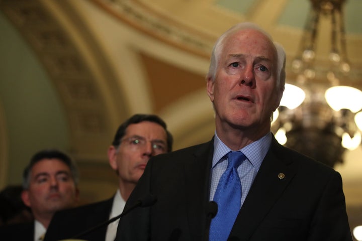 Sen. John Cornyn speaks during a news conference in Captiol Hill. 