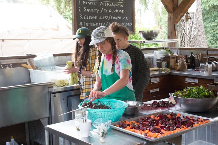 Students cook’n up a storm in the outdoor kitchen