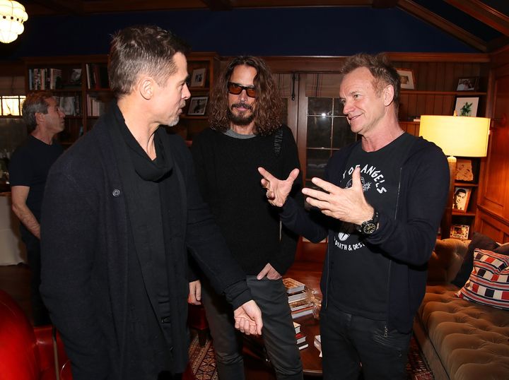 Brad Pitt here with Sting and his great friend Chris Cornell in January of this year. Brad led mourners at Chris's funeral in LA on Friday