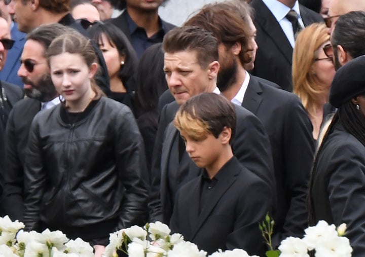 Actor Jeremy Renner attends the funeral and memorial service for Soundgarden frontman Chris Cornell, May 26, 2017 at Hollywood Forever Cemetery in Los Angeles, California.