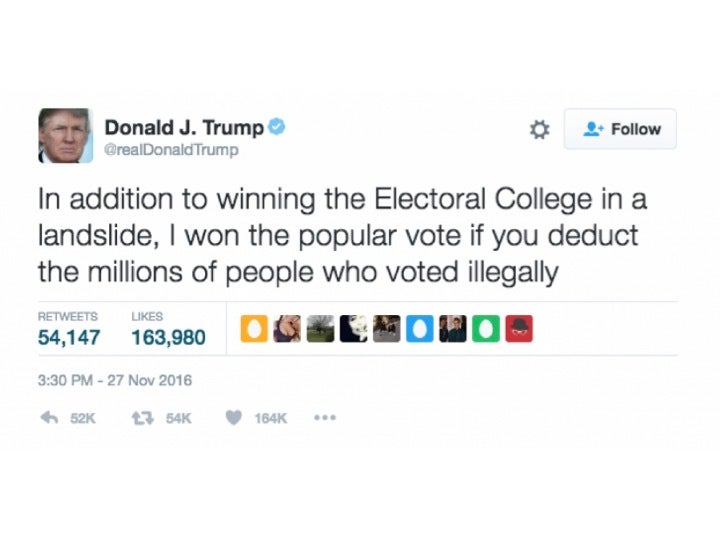 <p>In posting boastful tweets like this, which also includes a false statement, Trump is able to “lean on” his Electoral College victory to feel good “in the now.”</p>