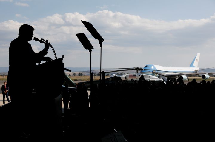 President Donald Trump delivers remarks to U.S. troops at the Naval Air Station Sigonella before returning to Washington D.C. May 27, 2017.