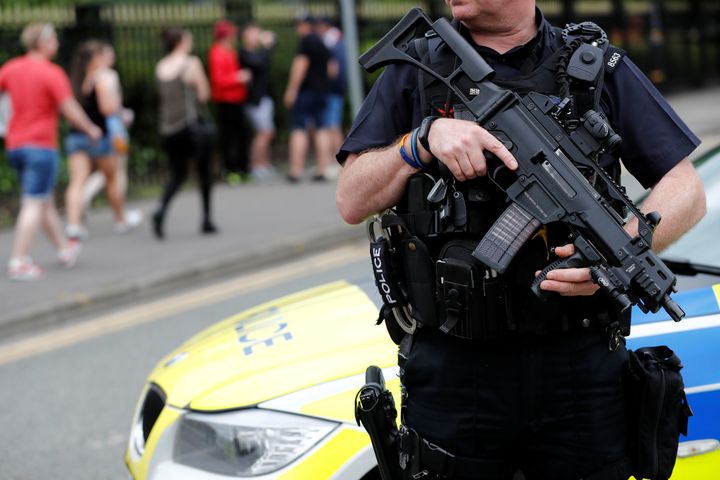 An armed policeman is seen in Manchester. 