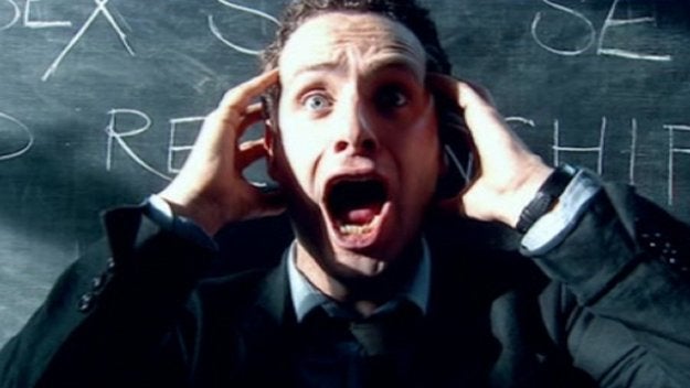 A clip from the NBC television show Teachers. He probably just learned how much he is being paid.