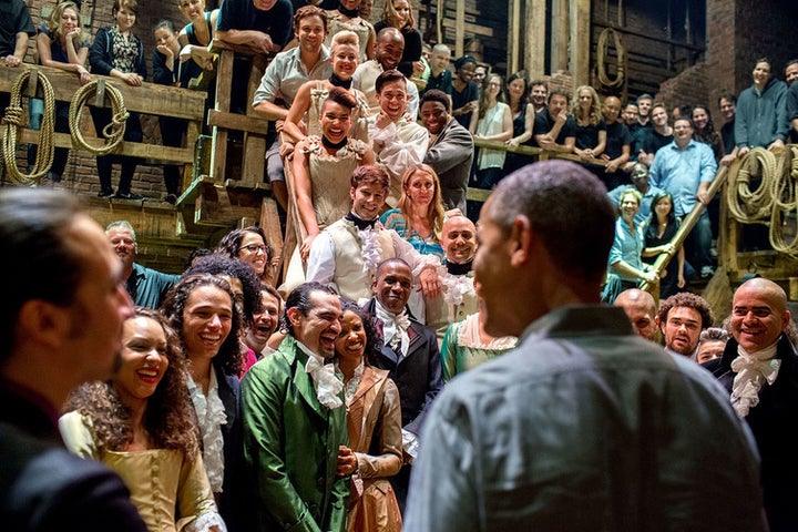 President Obama and the cast and crew of ‘Hamilton’ in NYC, 2015.
