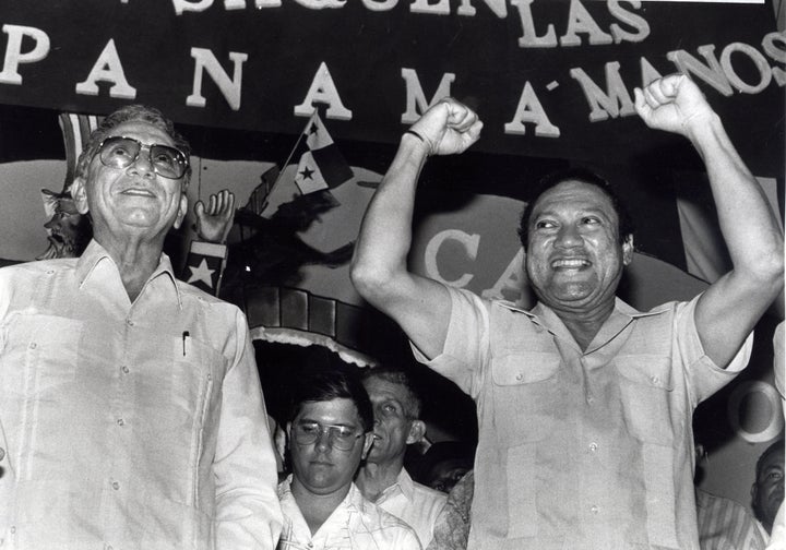 With the knowledge of U.S. officials, Noriega (right) formed "the hemisphere's first narcokleptocracy," a U.S. Senate subcommittee report said.