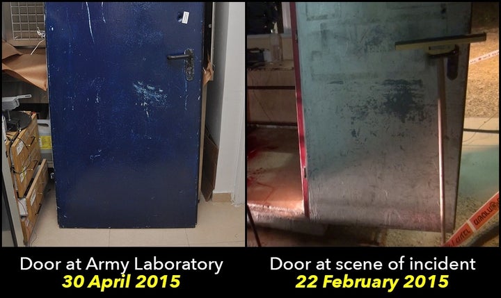 <p>The door of the booth where Toveet was found dead was covered in a layer of paint before it underwent analysis</p>